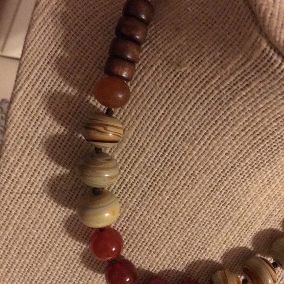 NWOT Lucky Brand Necklace Rust and Tan assorted beads Turquoise charm - Picture 3 of 4